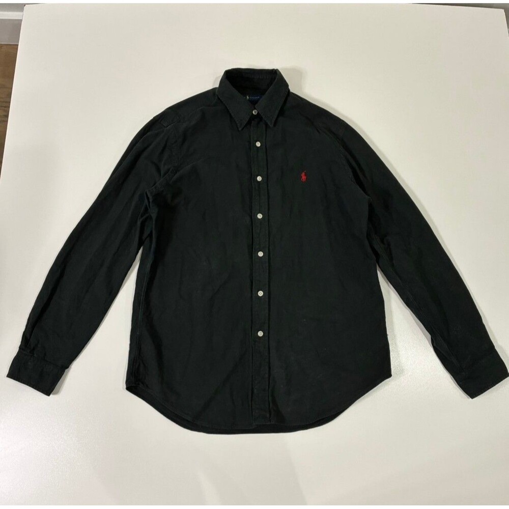Ralph Lauren Button-Down Long Sleeve Shirt Black Red Pony M